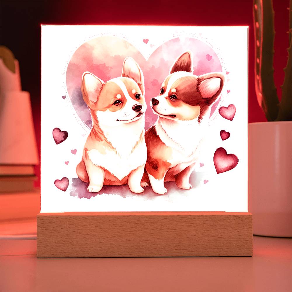 Cute Dogs In Love (Watercolor) 01 - Square Acrylic Plaque