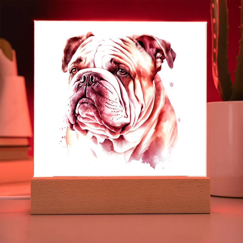Bulldog (Watercolor) 04 - Square Acrylic Plaque