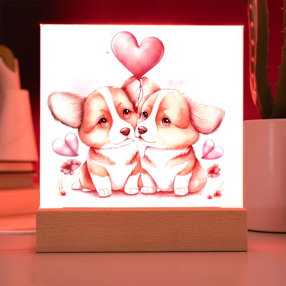 Cute Dogs In Love (Watercolor) 08 - Square Acrylic Plaque