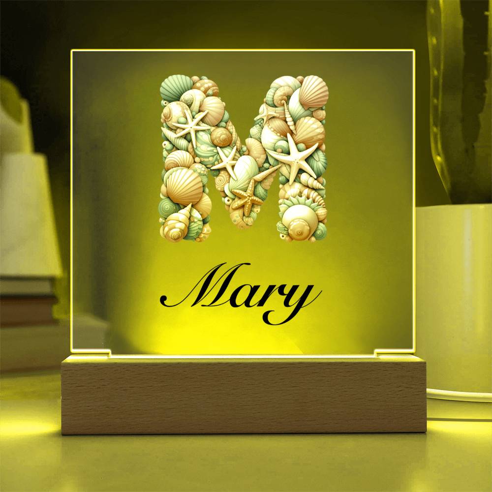 Mary (Sea Life) - Square Acrylic Plaque With USB Corded LED Base