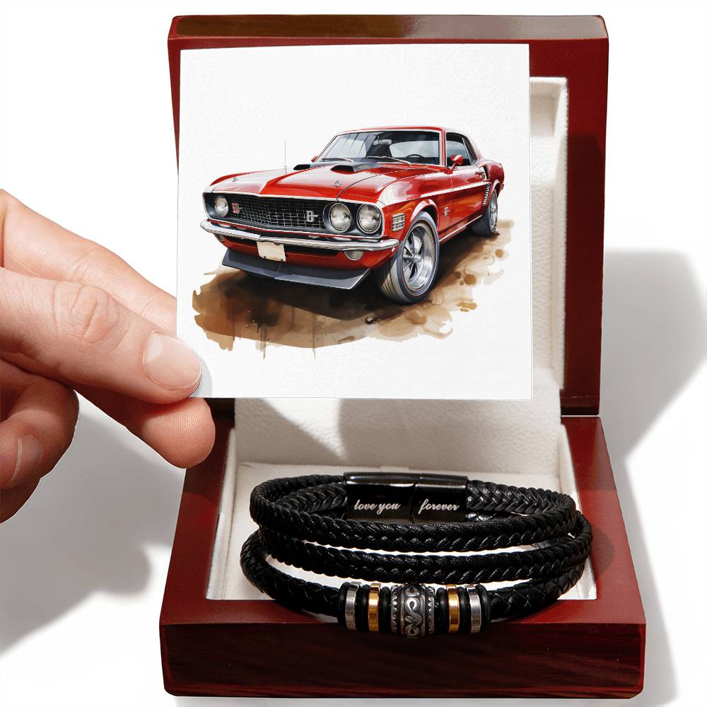 Muscle Car 07 - Men's "Love You Forever" Bracelet With Mahogany Style Luxury Box