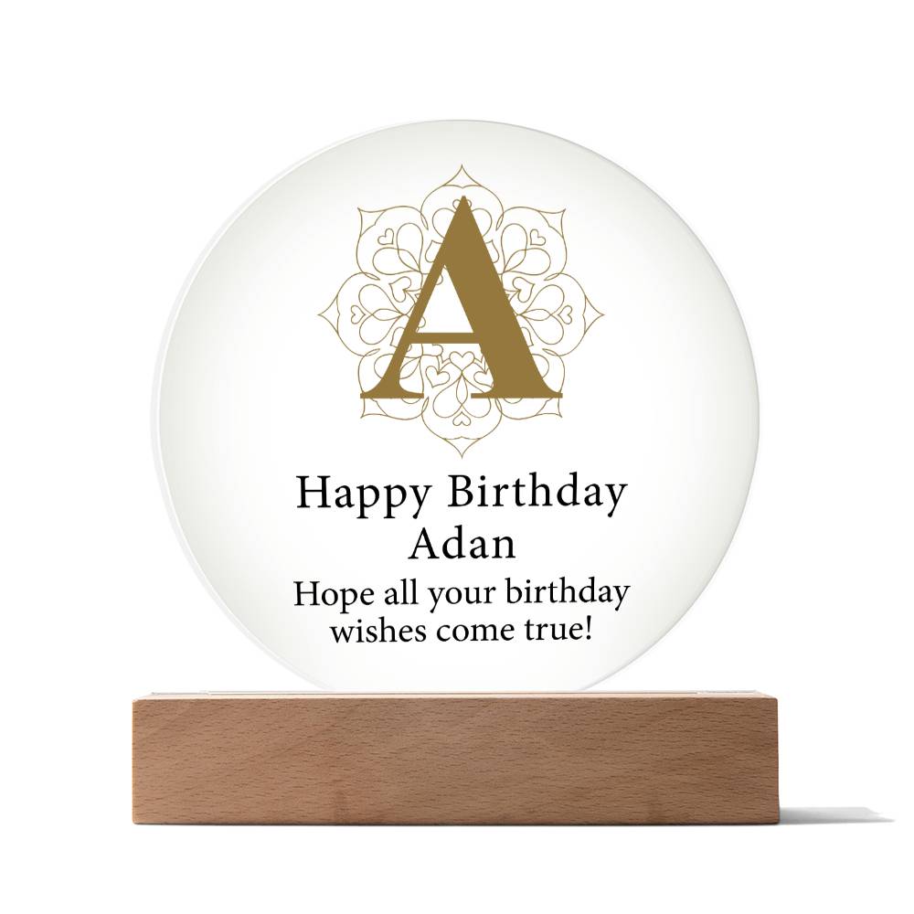 Happy Birthday Adan v01 - Circle Acrylic Plaque