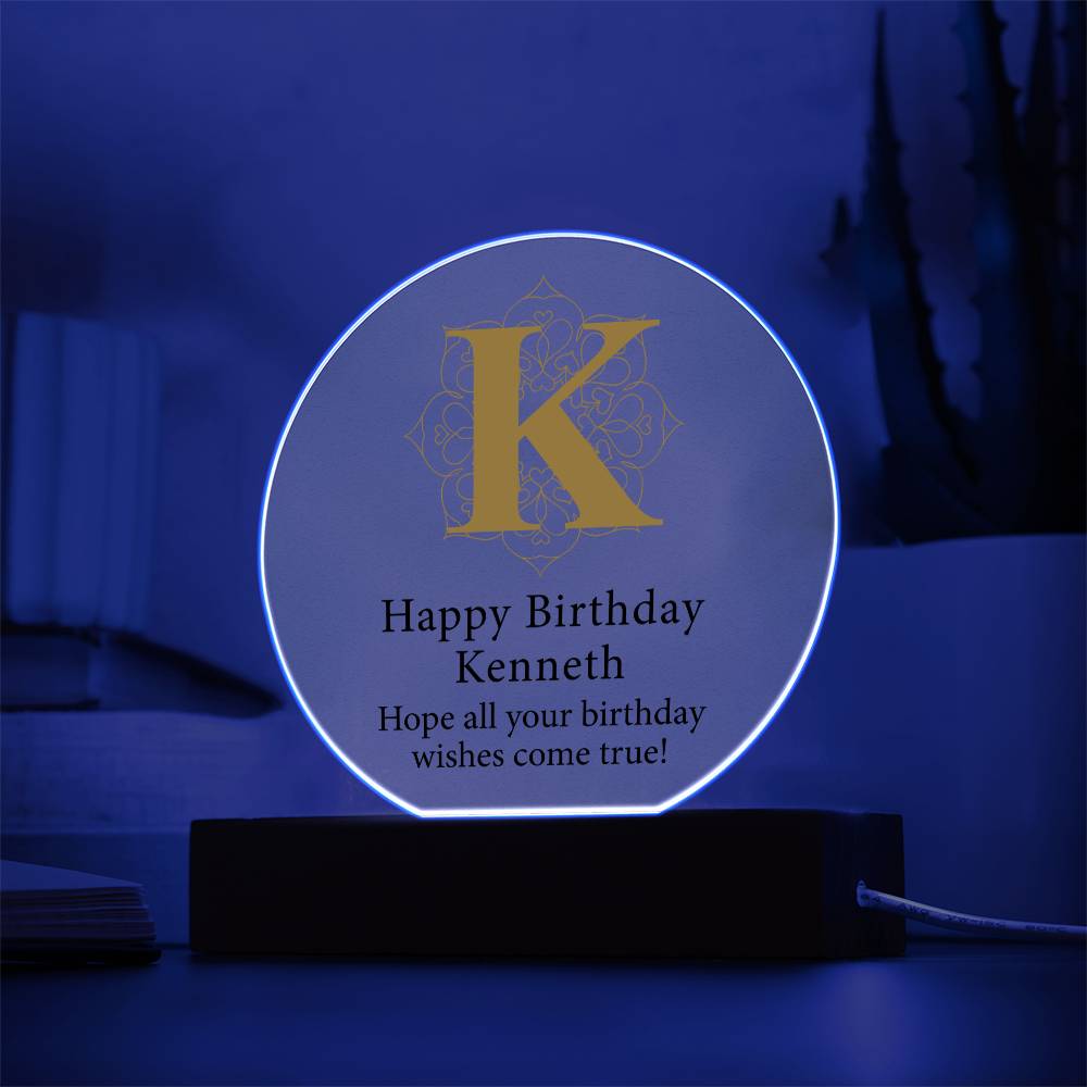 Happy Birthday Kenneth v01 - Circle Acrylic Plaque