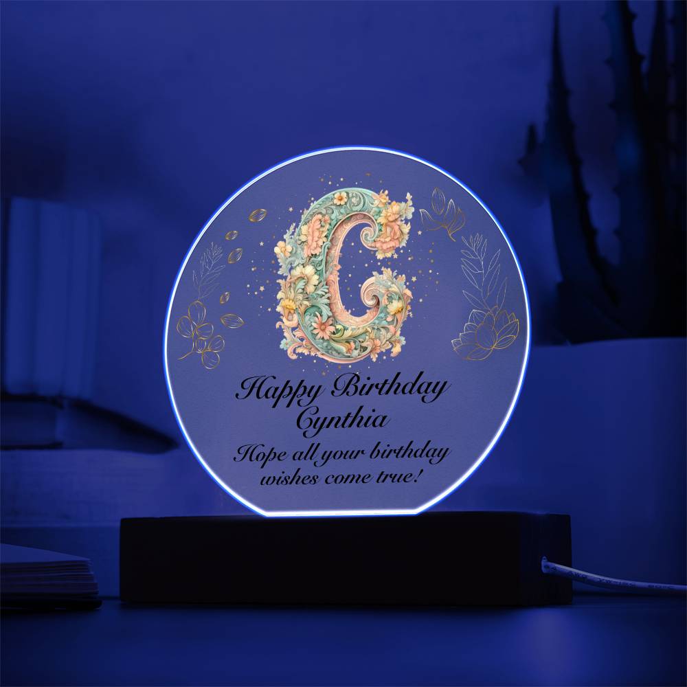 Happy Birthday Cynthia v01 - Circle Acrylic Plaque