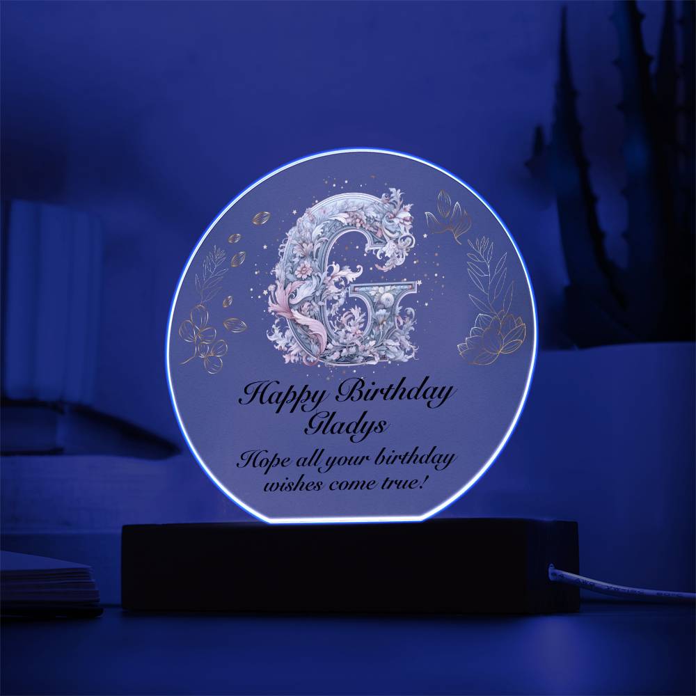 Happy Birthday Gladys v01 - Circle Acrylic Plaque