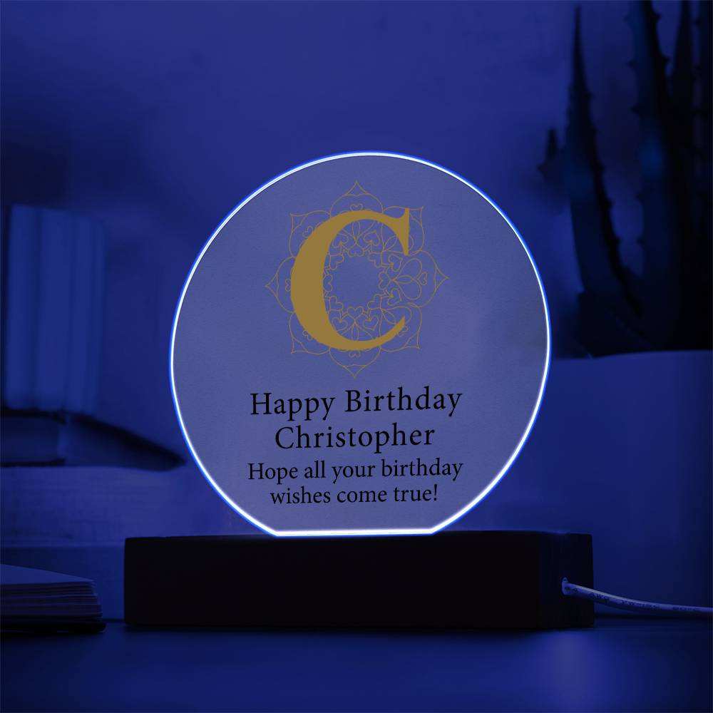 Happy Birthday Christopher v01 - Circle Acrylic Plaque