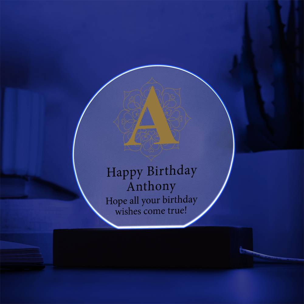 Happy Birthday Anthony v01 - Circle Acrylic Plaque