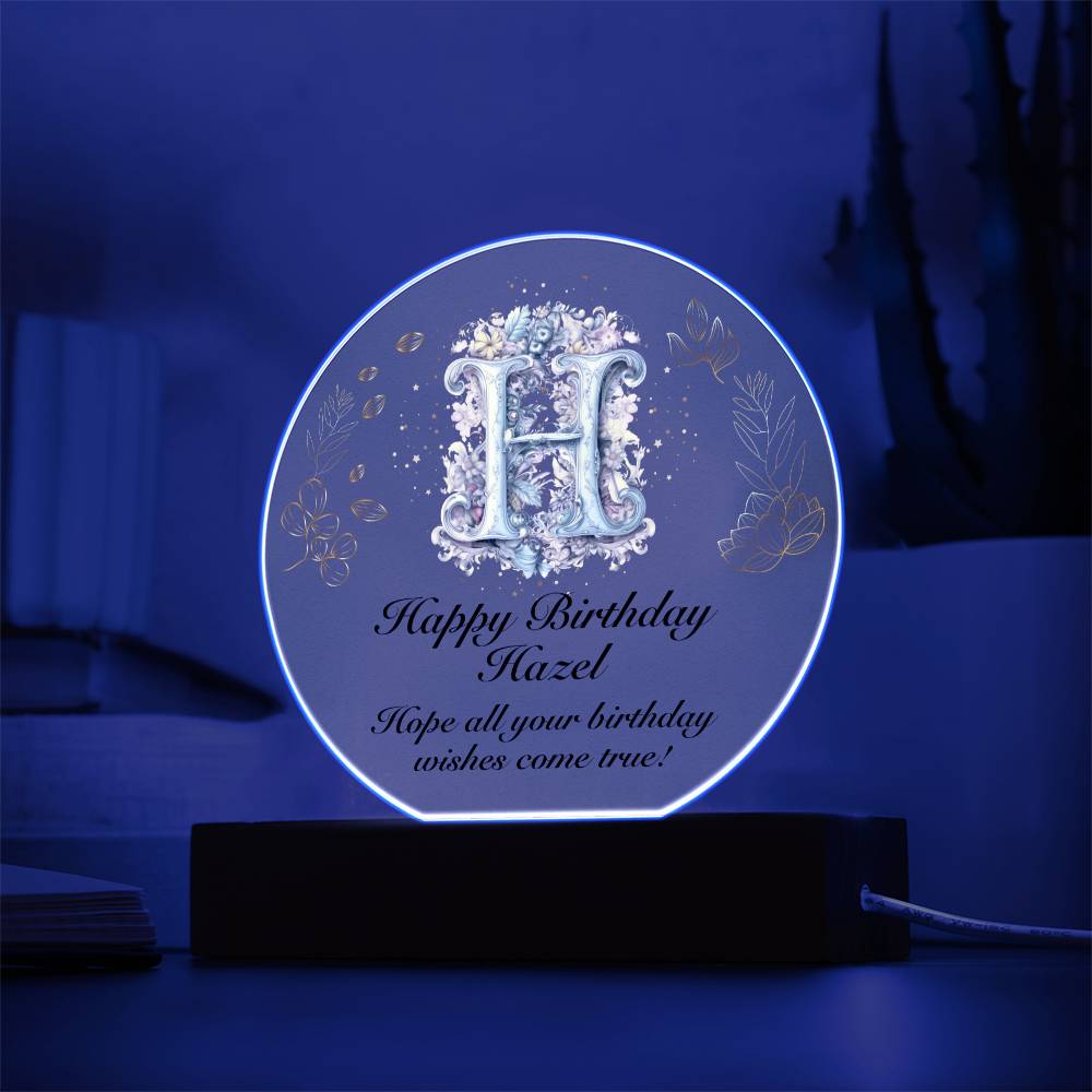 Happy Birthday Hazel v01 - Circle Acrylic Plaque