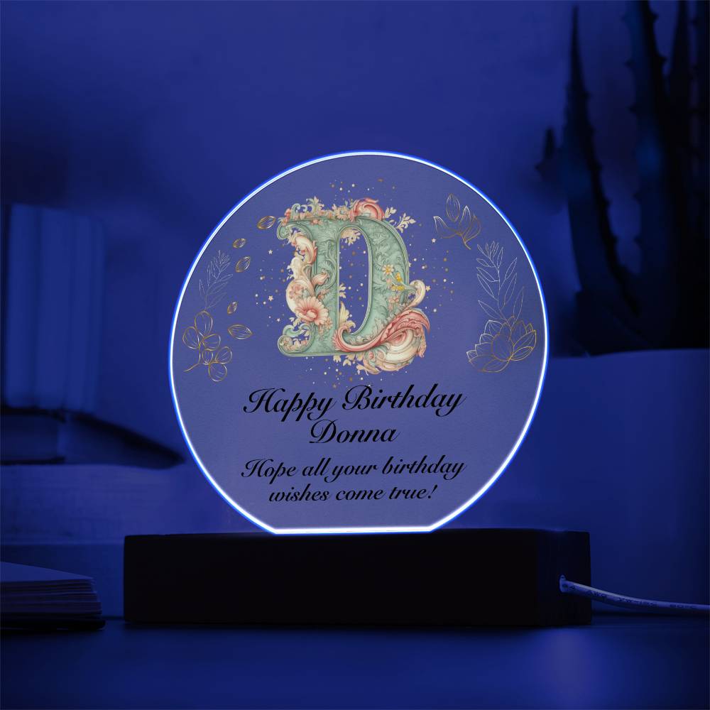 Happy Birthday Donna v01 - Circle Acrylic Plaque