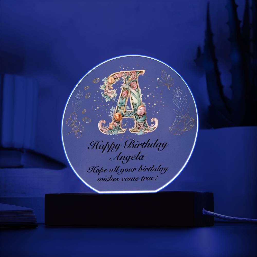 Happy Birthday Angela v01 - Circle Acrylic Plaque