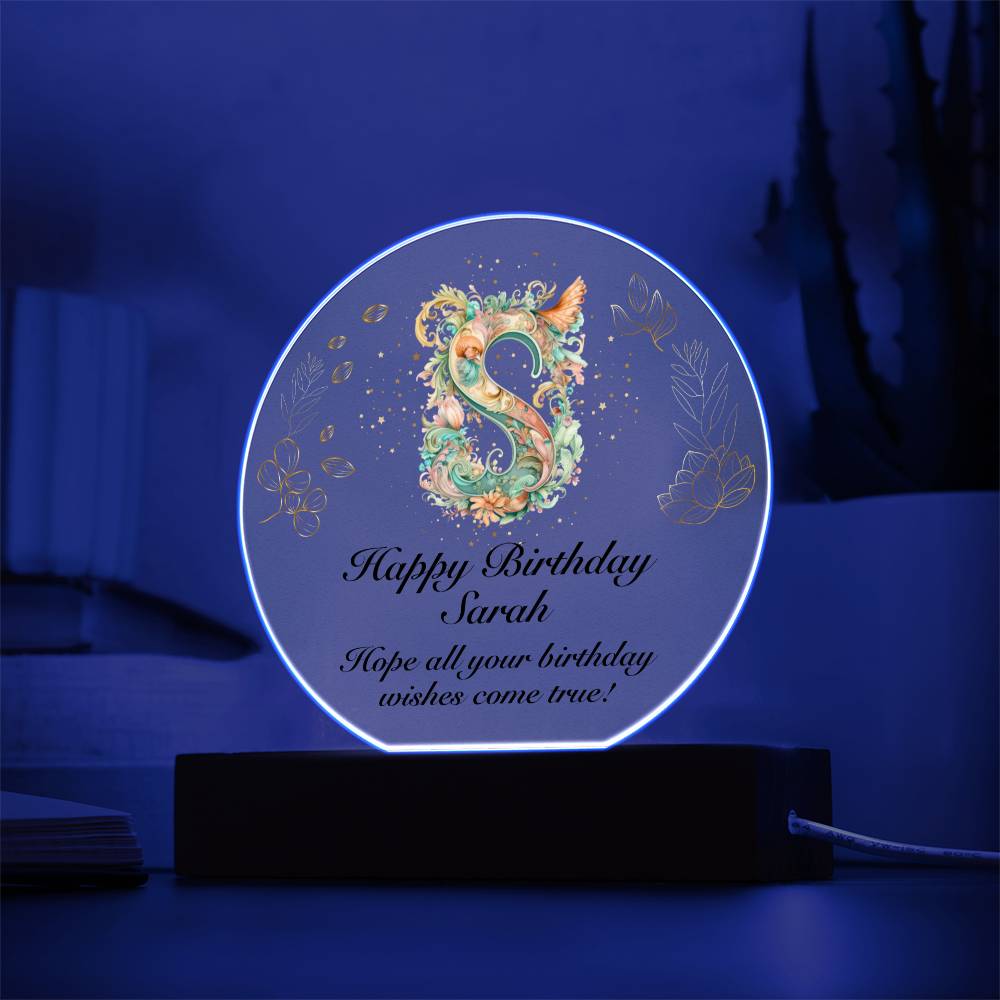 Happy Birthday Sarah v01 - Circle Acrylic Plaque