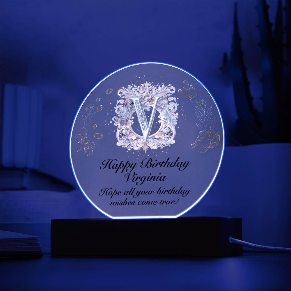 Happy Birthday Virginia v01 - Circle Acrylic Plaque