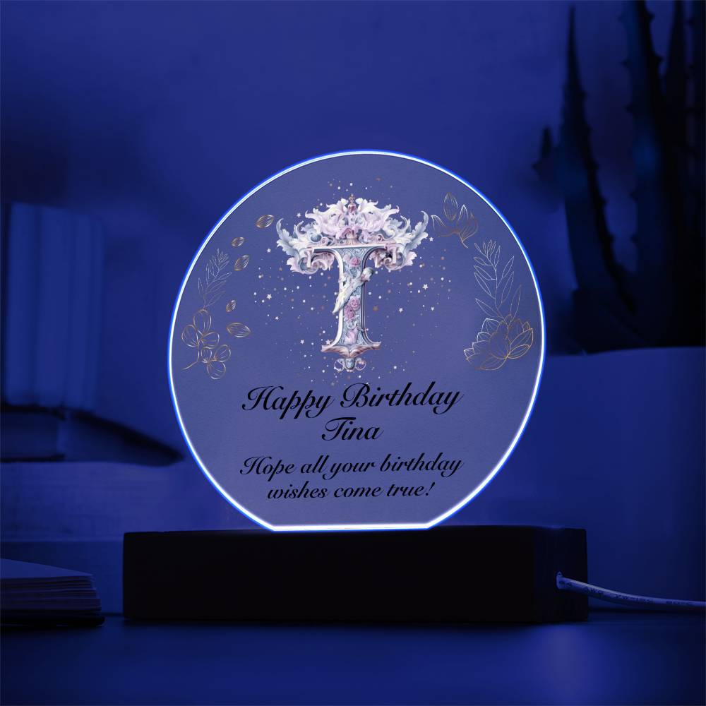 Happy Birthday Tina v01 - Circle Acrylic Plaque