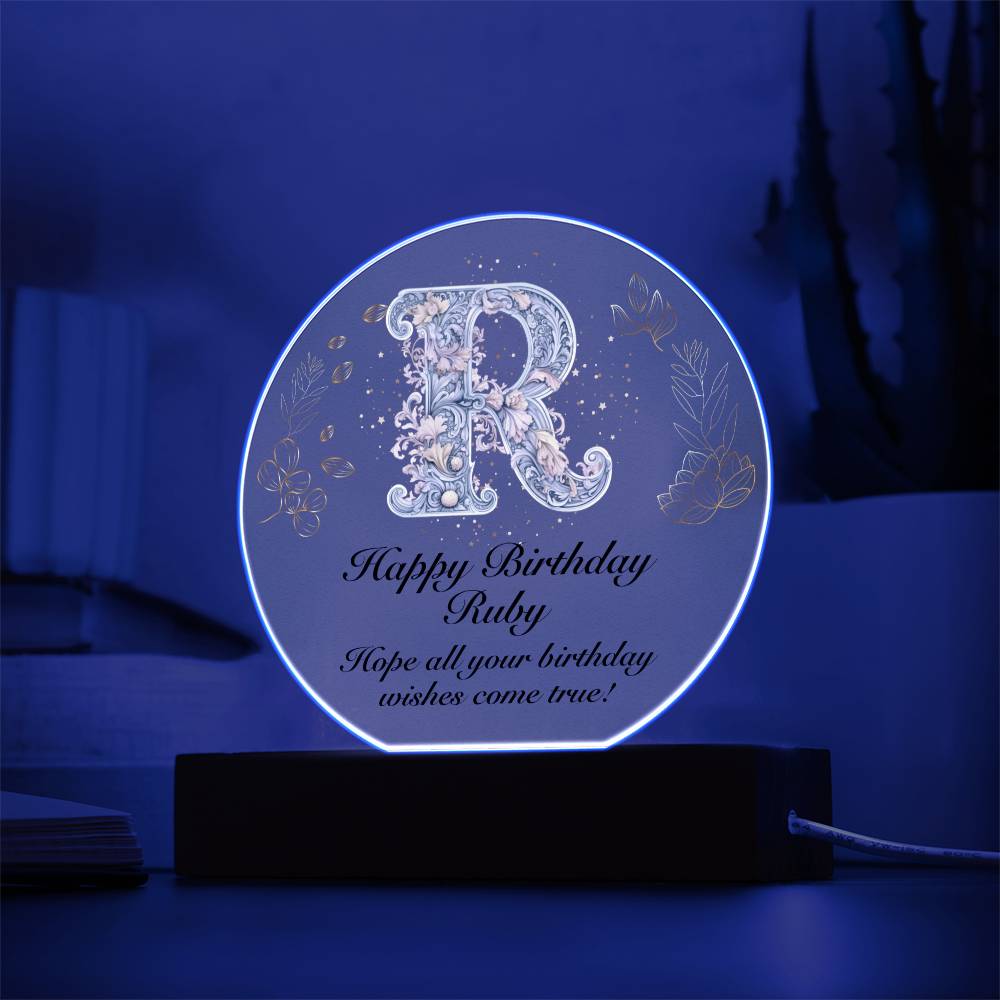 Happy Birthday Ruby v01 - Circle Acrylic Plaque