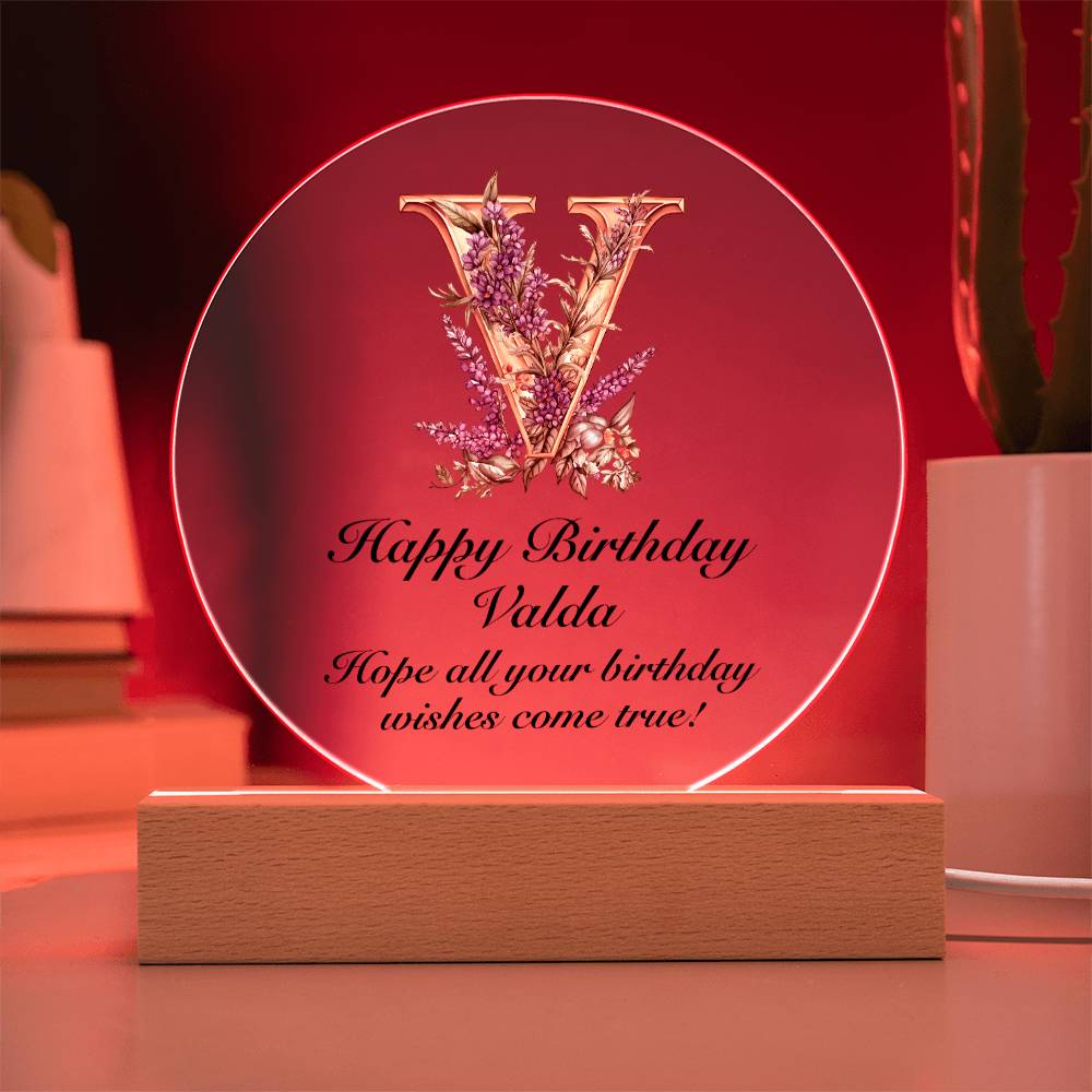Happy Birthday Valda v02 - Circle Acrylic Plaque