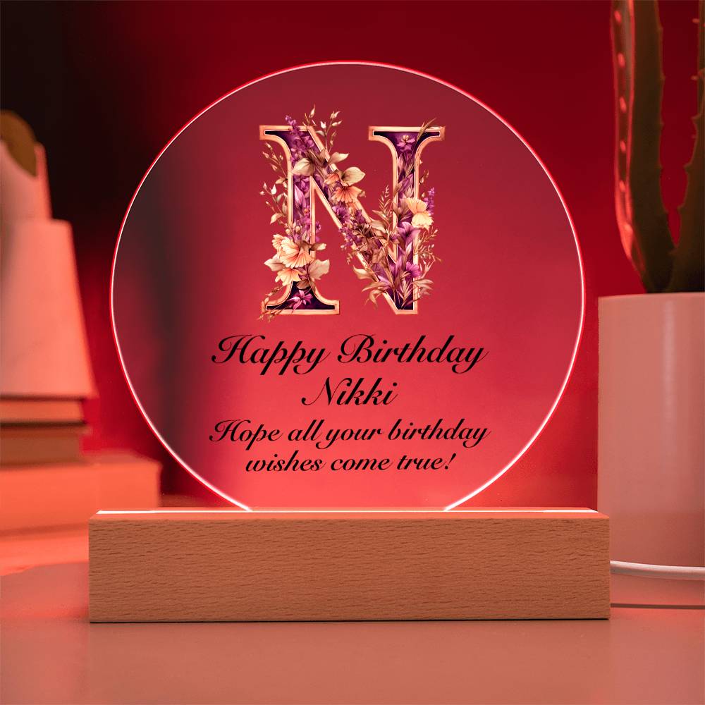 Happy Birthday Nikki v02 - Circle Acrylic Plaque