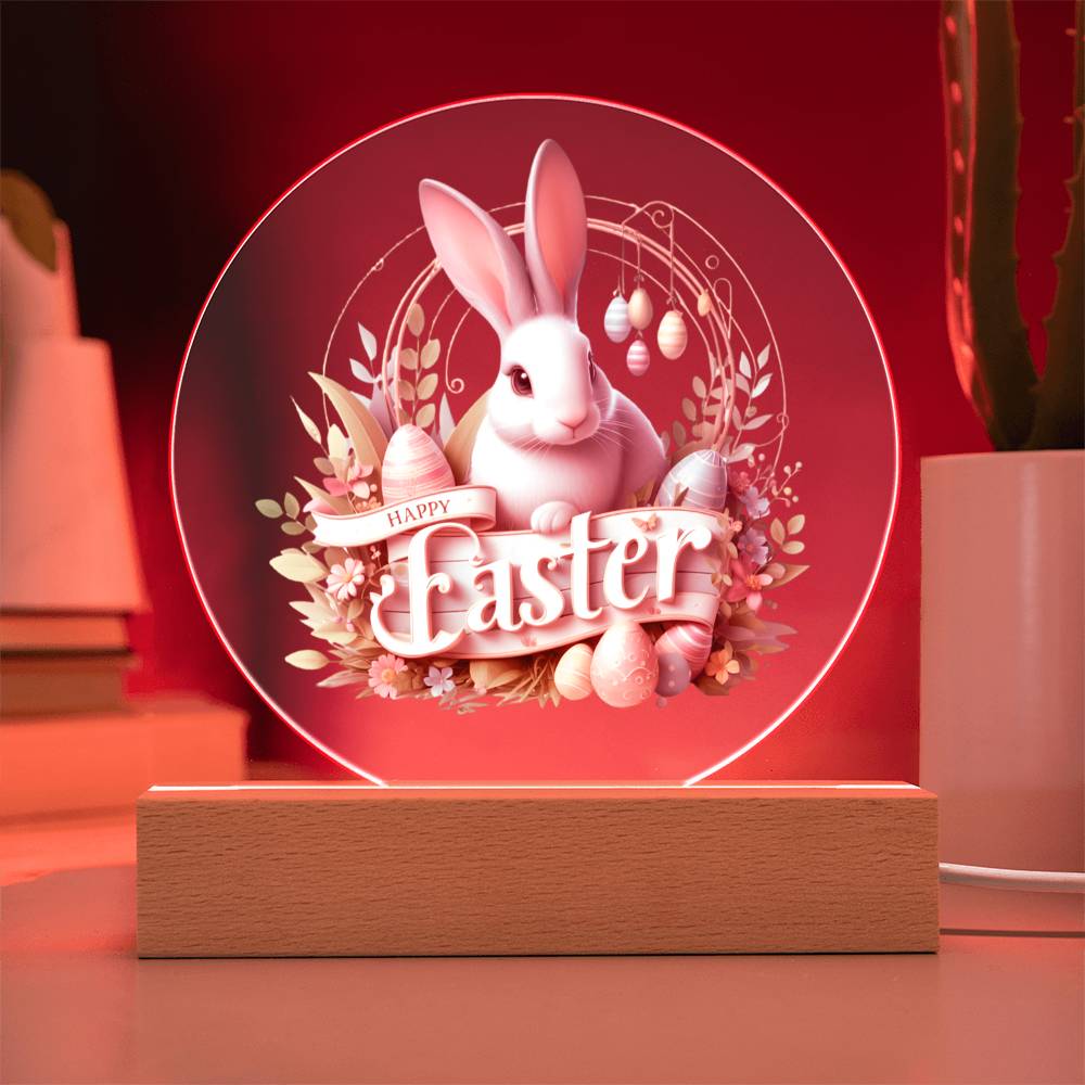 Happy Easter Bunny Sign 03 - Circle Acrylic Plaque