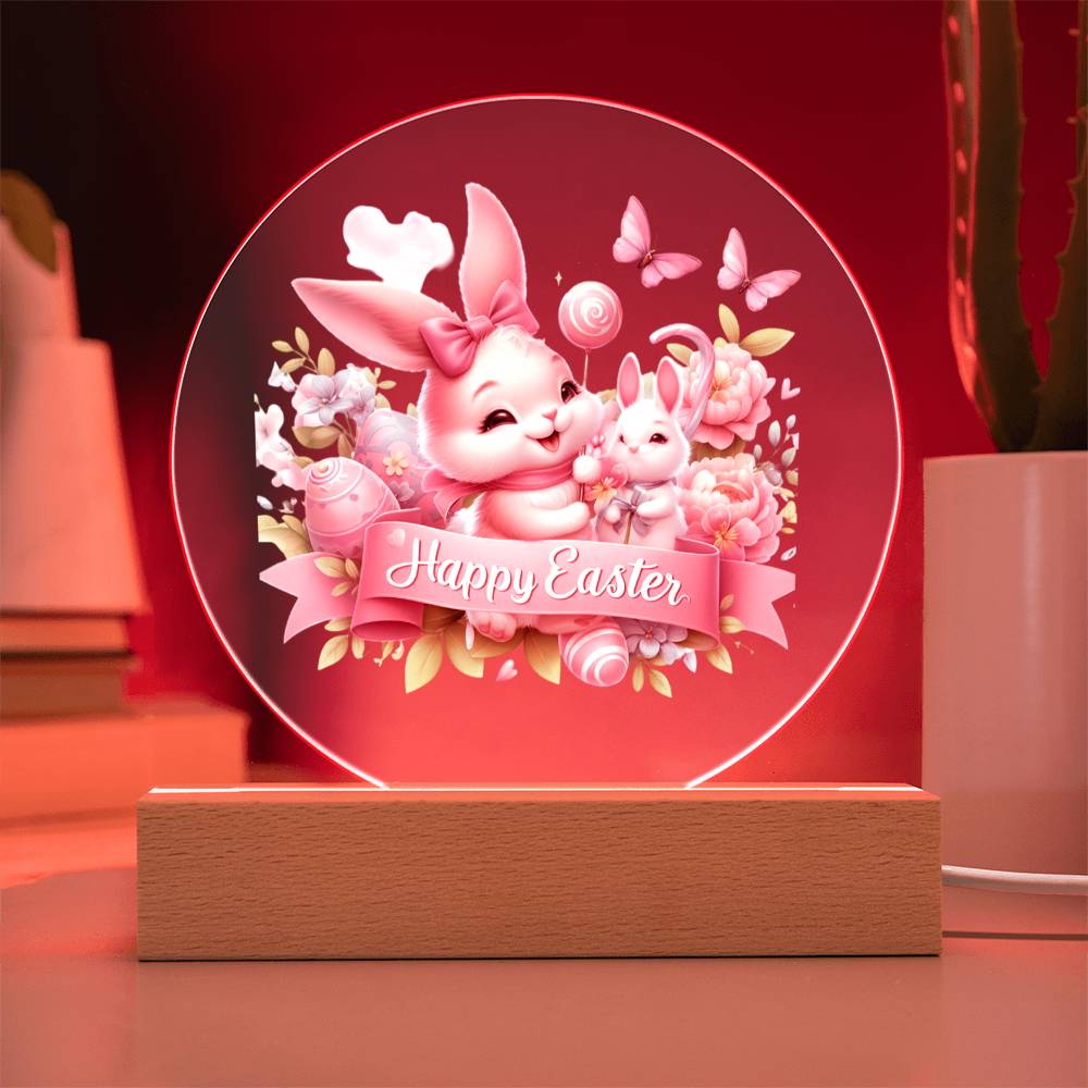 Happy Easter Bunny Sign 02 - Circle Acrylic Plaque