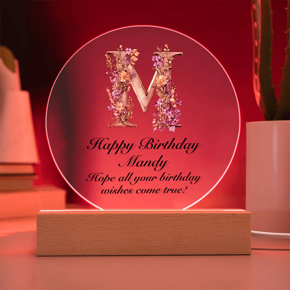 Happy Birthday Mandy v02 - Circle Acrylic Plaque