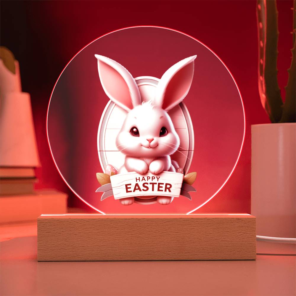 Happy Easter Bunny Sign 08 - Circle Acrylic Plaque