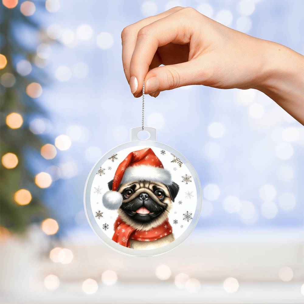 Christmas Dog - Pug - Acrylic Ornament