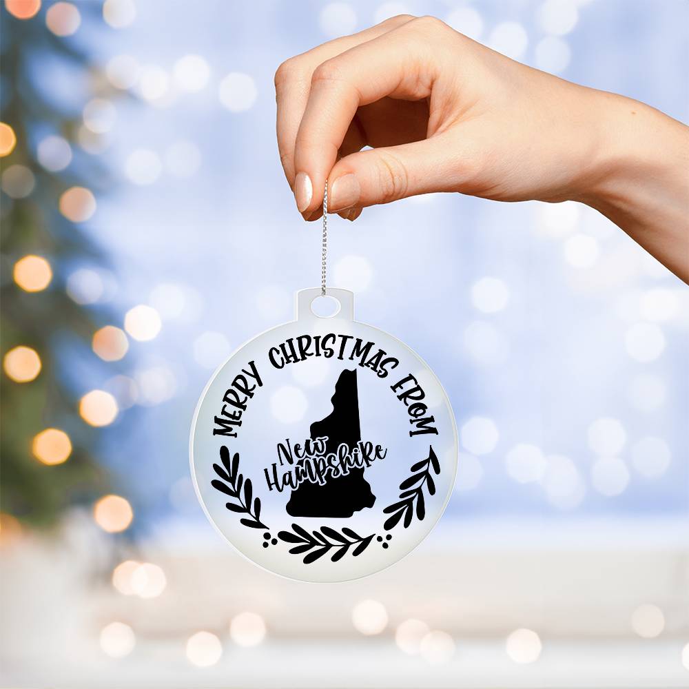 Merry Christmas From New Hampshire - Acrylic Ornament