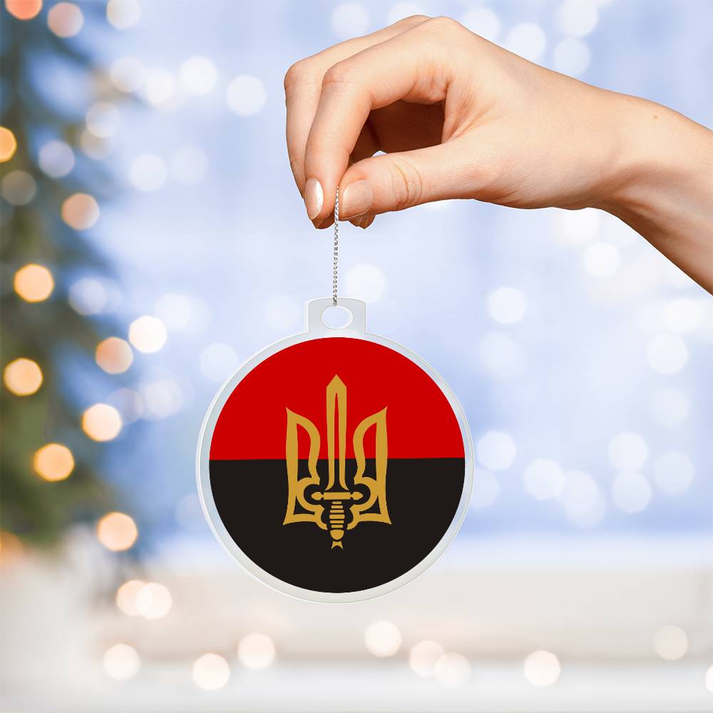 Stylized Tryzub And Red-Black Flag - Acrylic Ornament