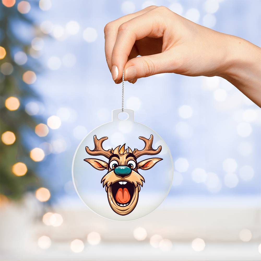 Funny Reindeer Face 18 - Acrylic Ornament