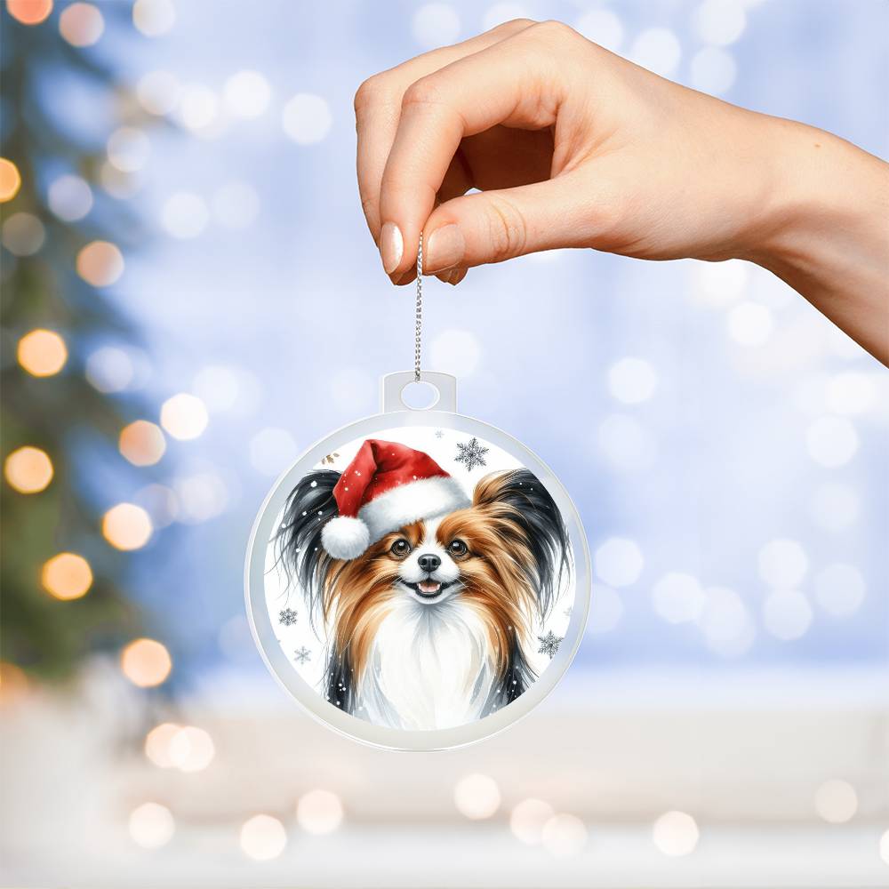 Christmas Dog - Papillon - Acrylic Ornament