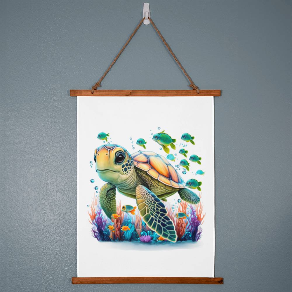 Cute Sea Turtle 003 - 26" x 36" Wood Framed Wall Tapestry