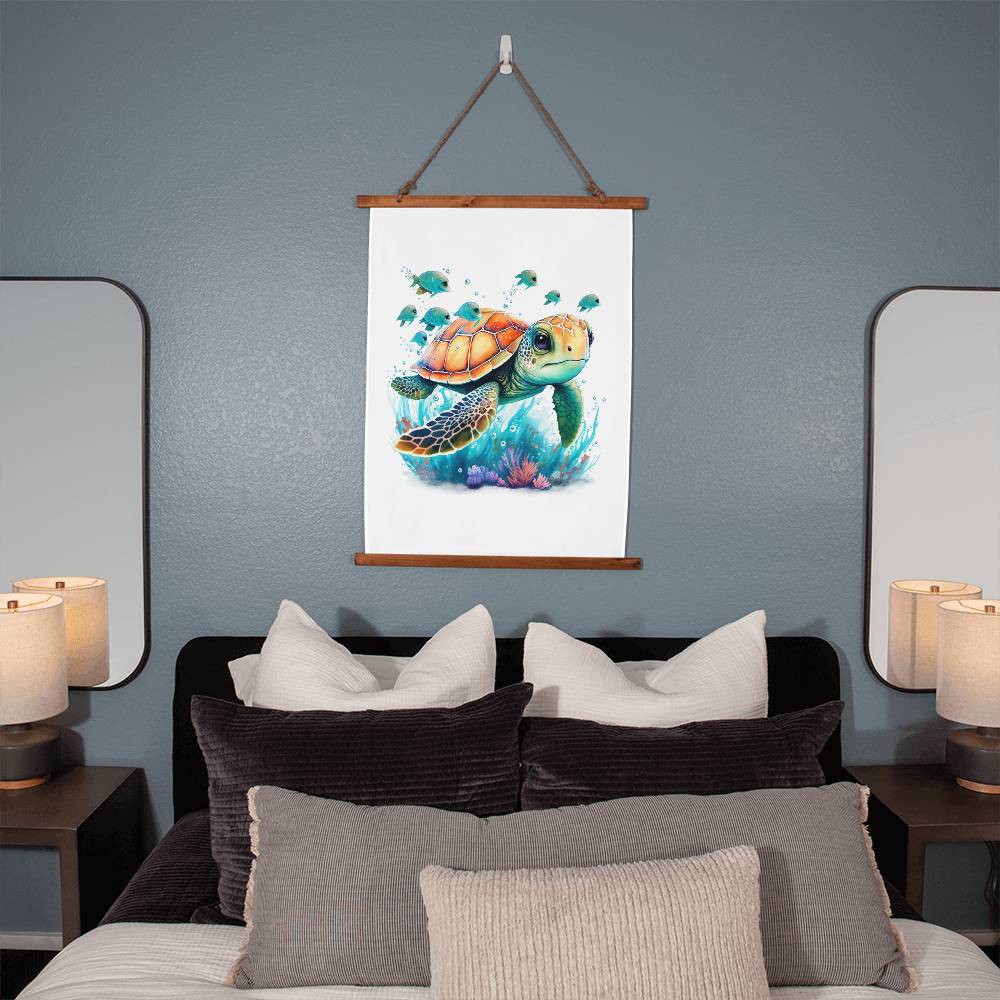 Cute Sea Turtle 001 - 26" x 36" Wood Framed Wall Tapestry