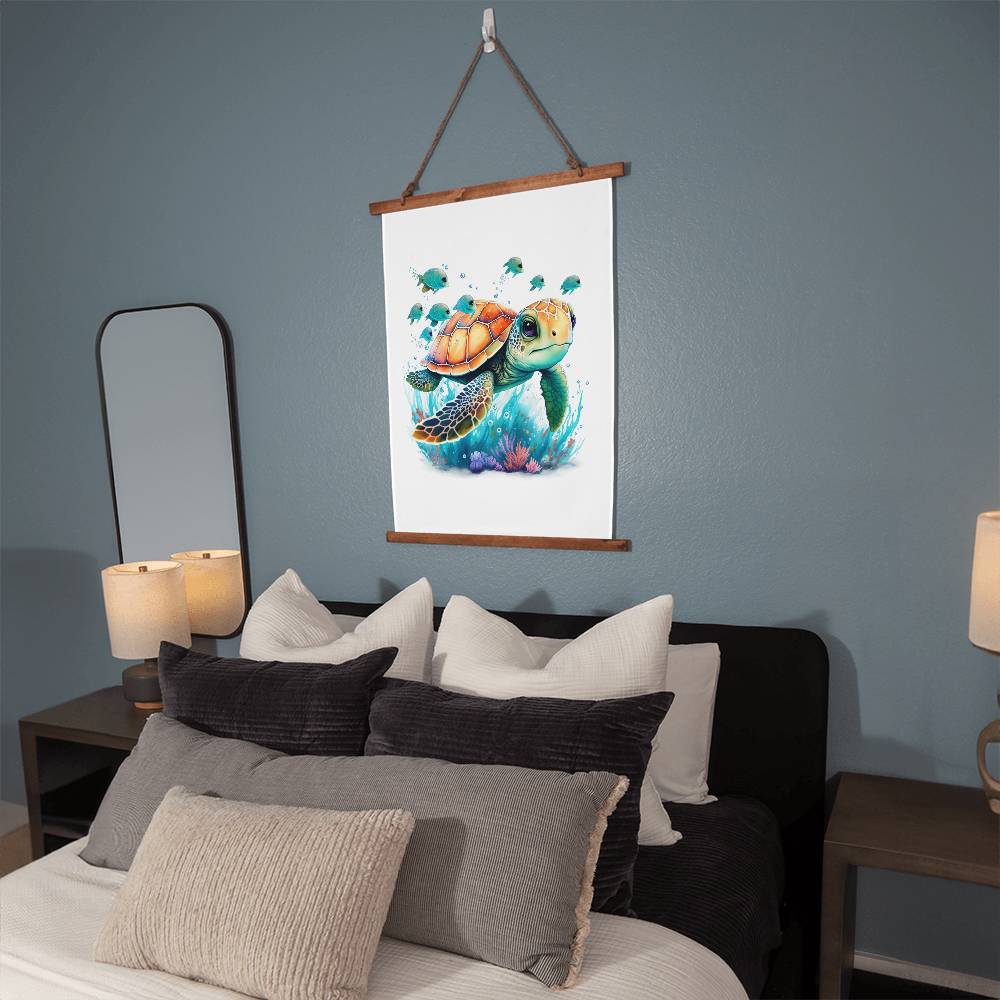 Cute Sea Turtle 001 - 26" x 36" Wood Framed Wall Tapestry