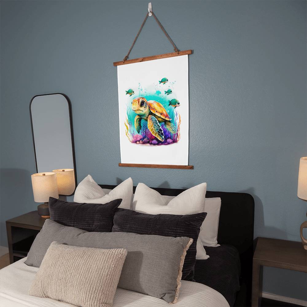 Cute Sea Turtle 002 - 26" x 36" Wood Framed Wall Tapestry
