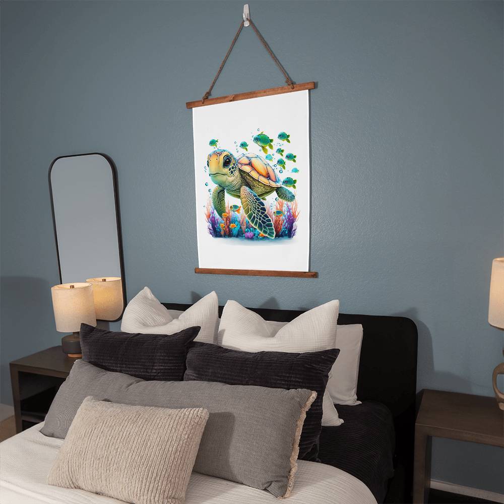 Cute Sea Turtle 003 - 26" x 36" Wood Framed Wall Tapestry