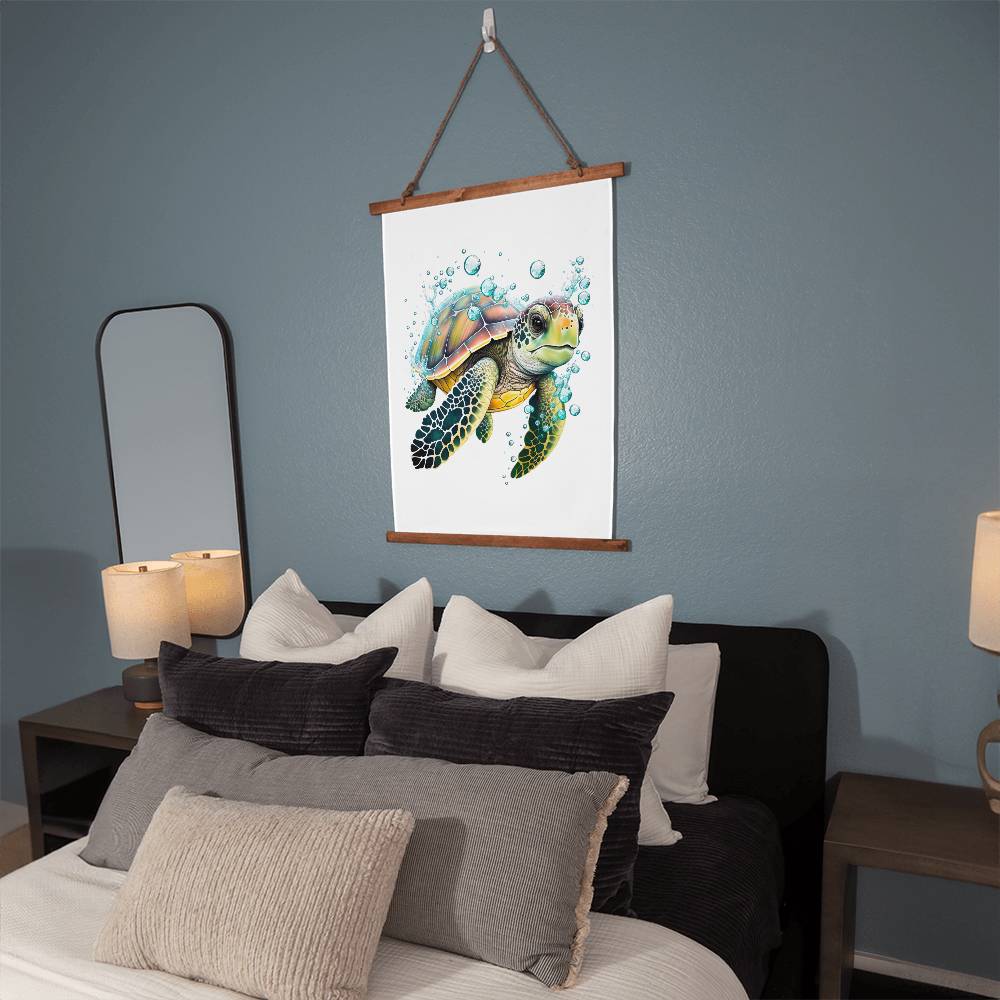 Cute Sea Turtle 004 - 26" x 36" Wood Framed Wall Tapestry