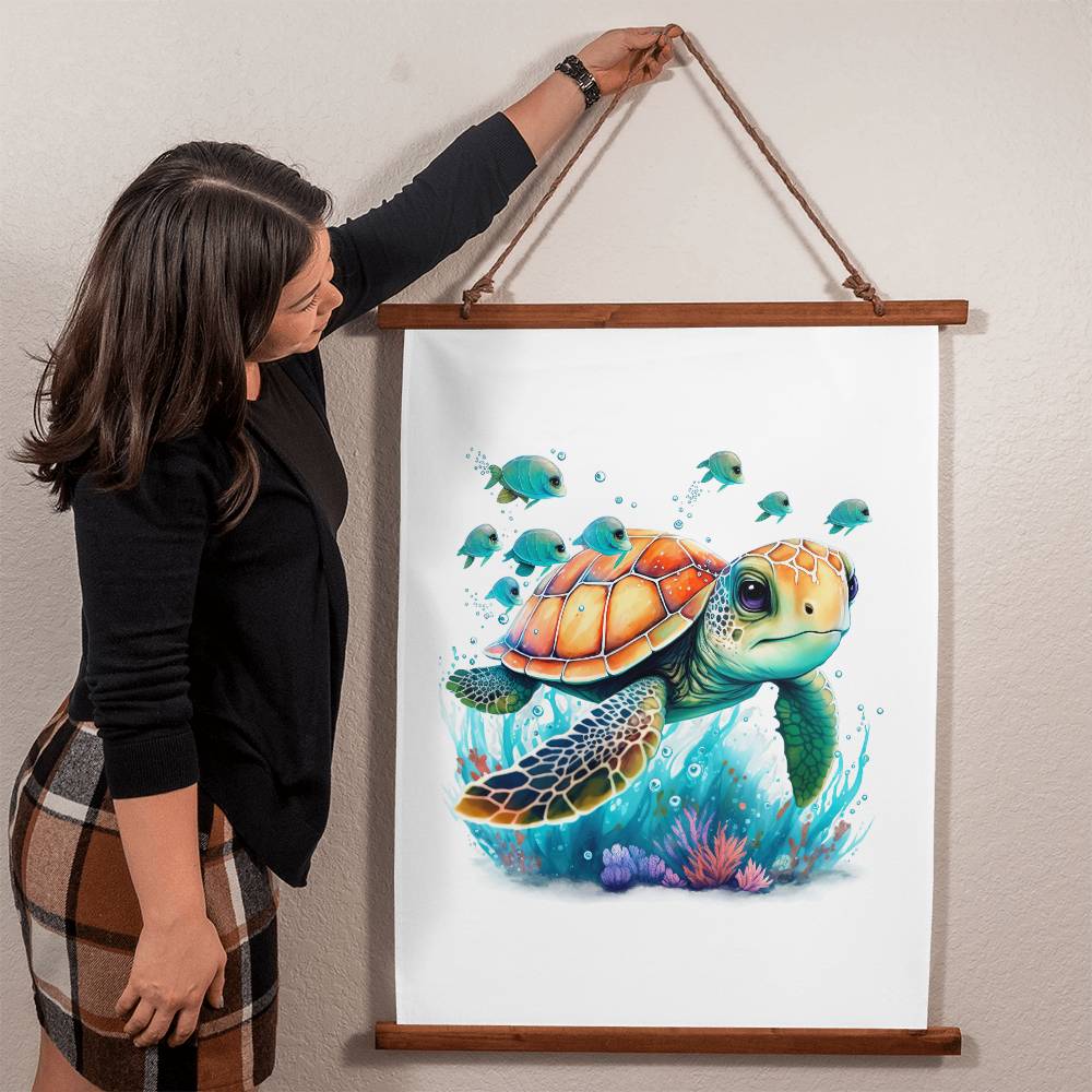 Cute Sea Turtle 001 - 26" x 36" Wood Framed Wall Tapestry