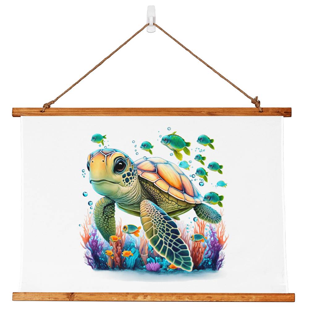 Cute Sea Turtle 003 - 36" x 26" Wood Framed Wall Tapestry
