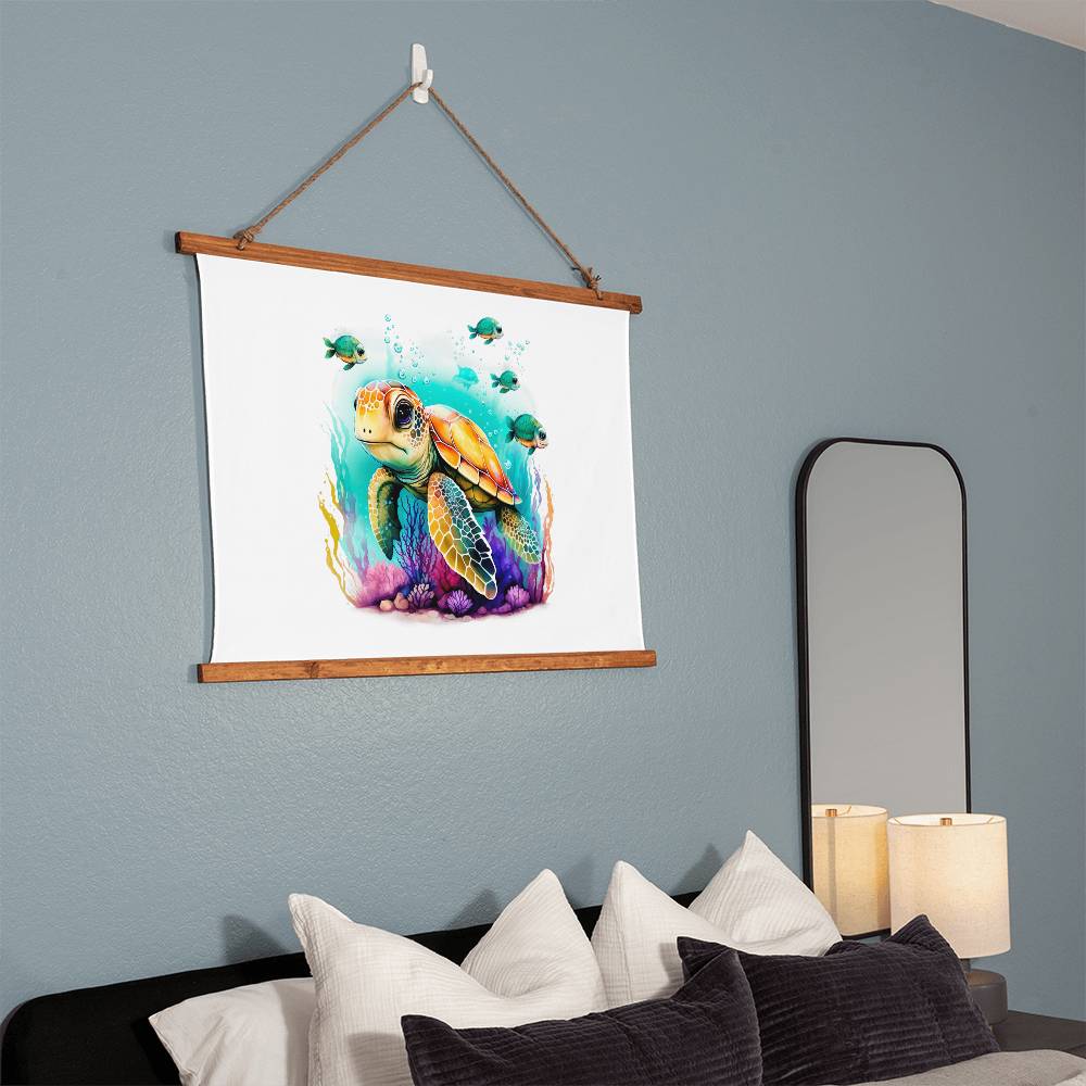 Cute Sea Turtle 002 - 36" x 26" Wood Framed Wall Tapestry