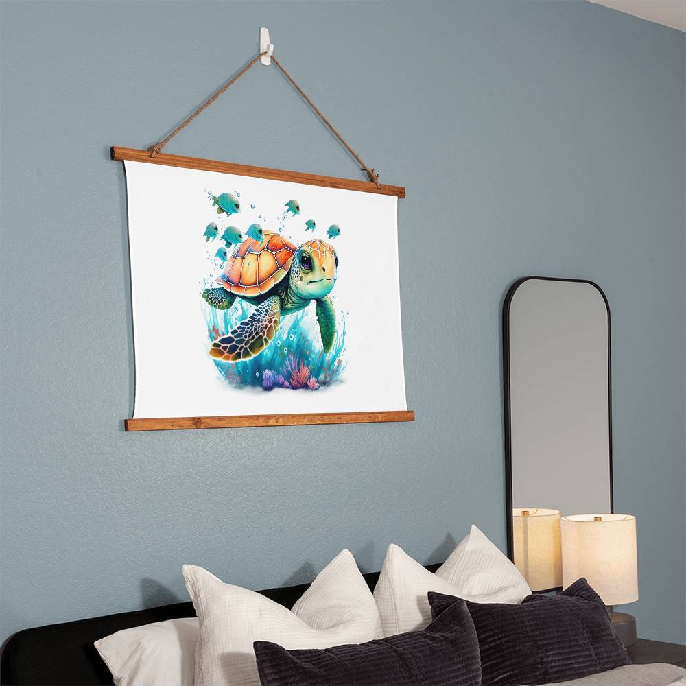 Cute Sea Turtle 001 - 36" x 26" Wood Framed Wall Tapestry