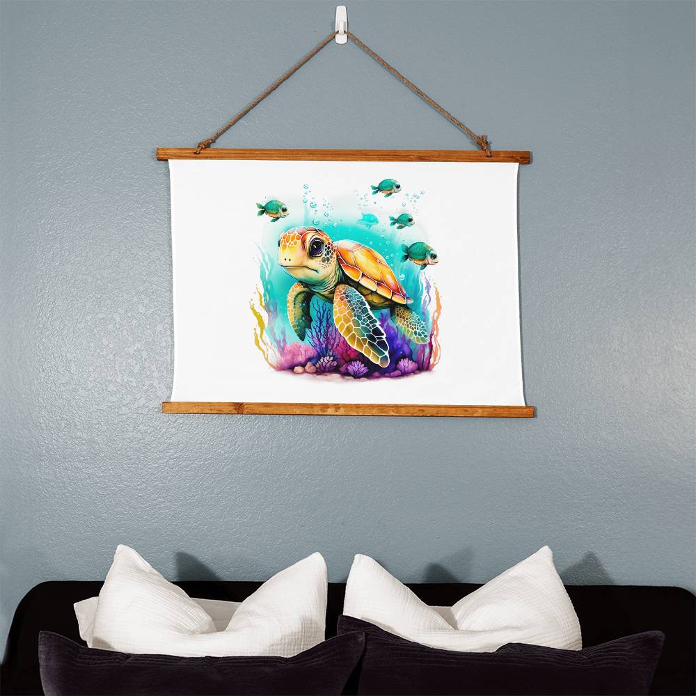 Cute Sea Turtle 002 - 36" x 26" Wood Framed Wall Tapestry