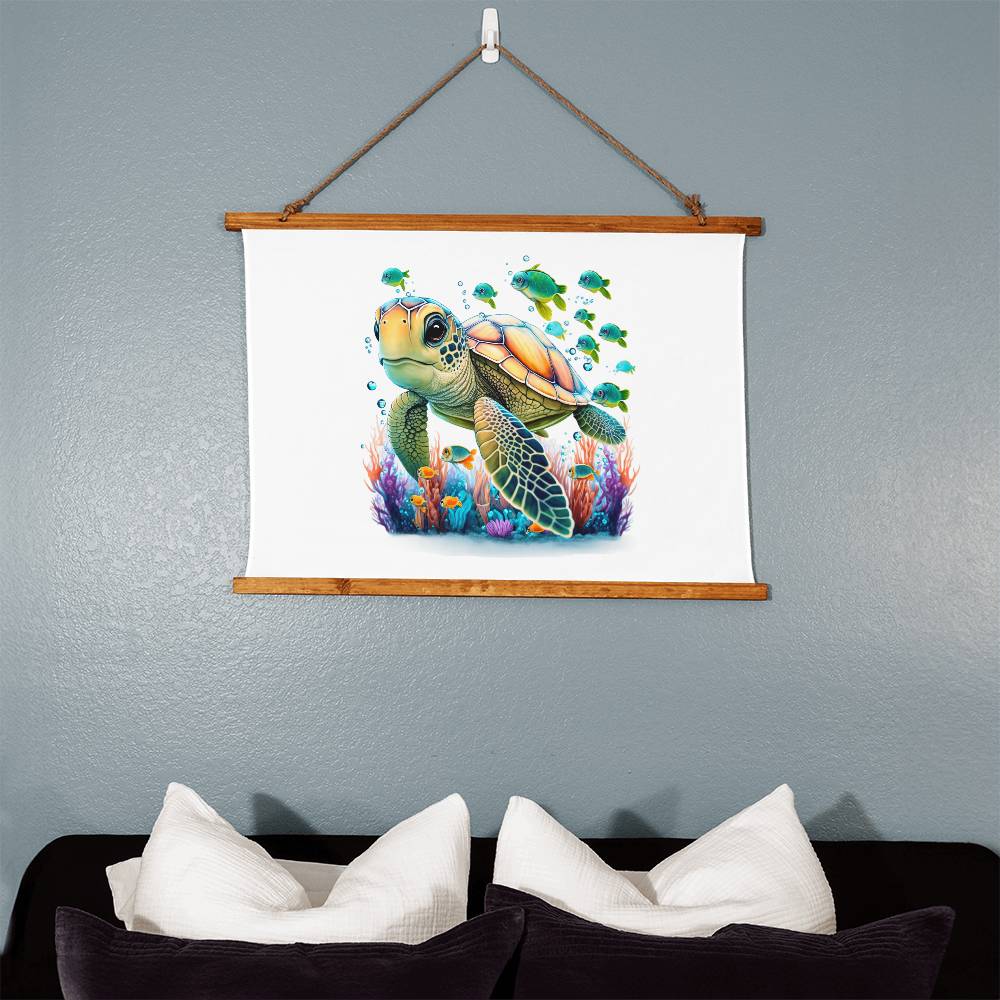 Cute Sea Turtle 003 - 36" x 26" Wood Framed Wall Tapestry