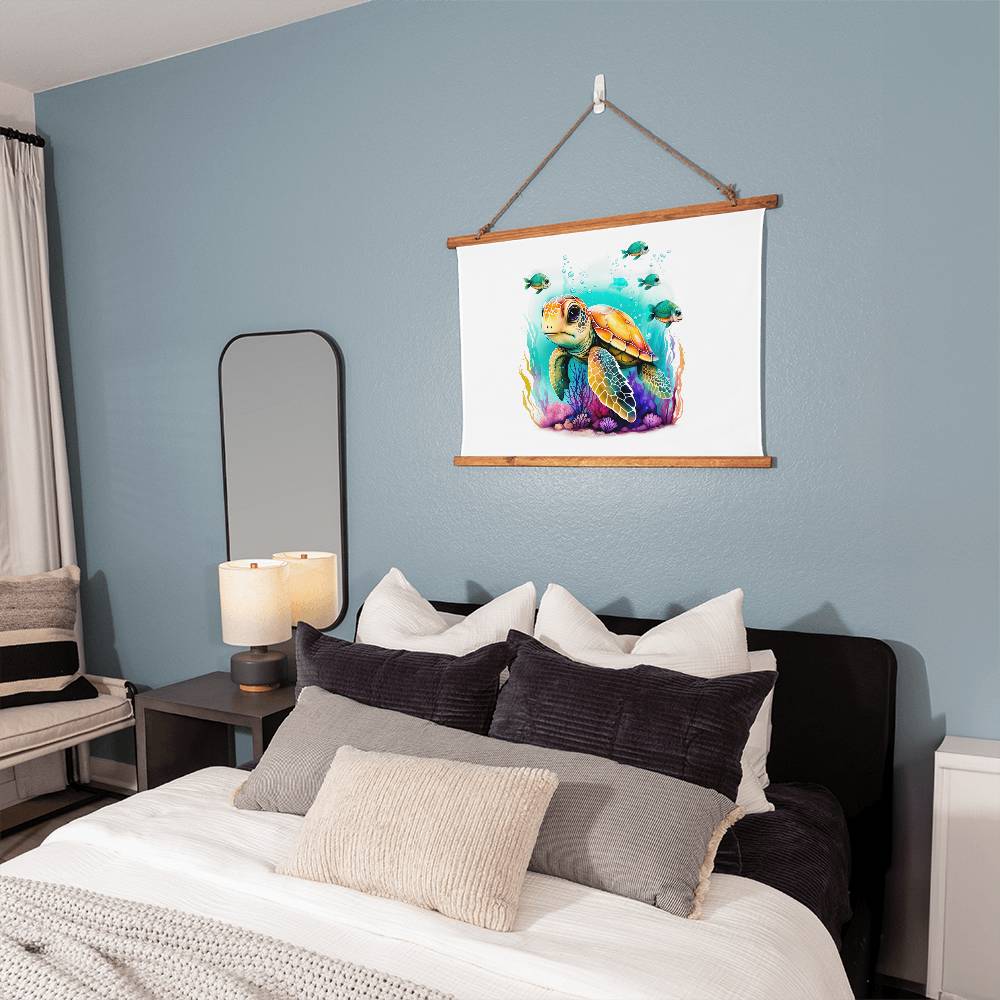 Cute Sea Turtle 002 - 36" x 26" Wood Framed Wall Tapestry
