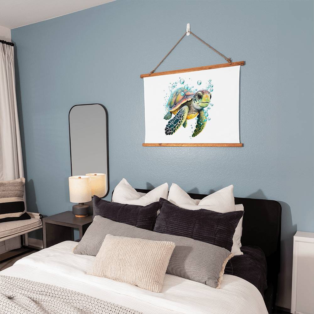 Cute Sea Turtle 004 - 36" x 26" Wood Framed Wall Tapestry