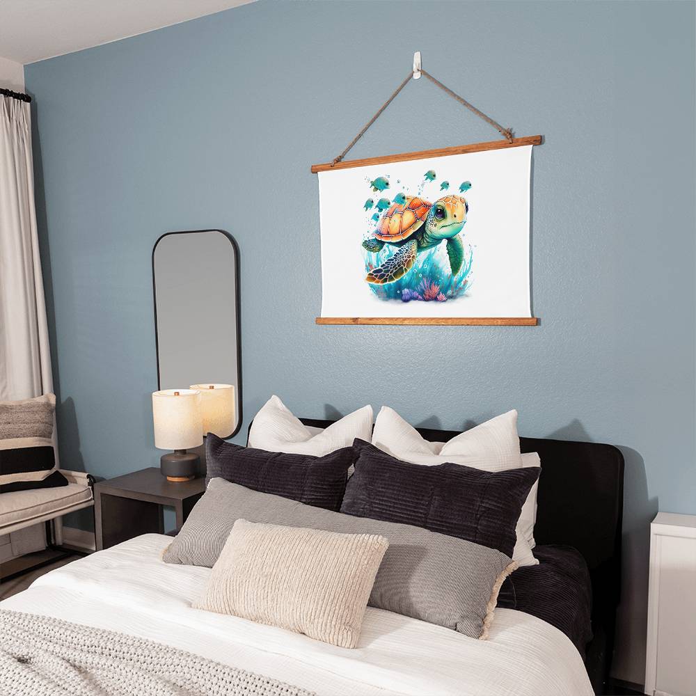 Cute Sea Turtle 001 - 36" x 26" Wood Framed Wall Tapestry
