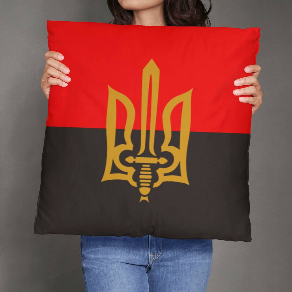 Stylized Tryzub And Red-Black Flag - Throw Pillow