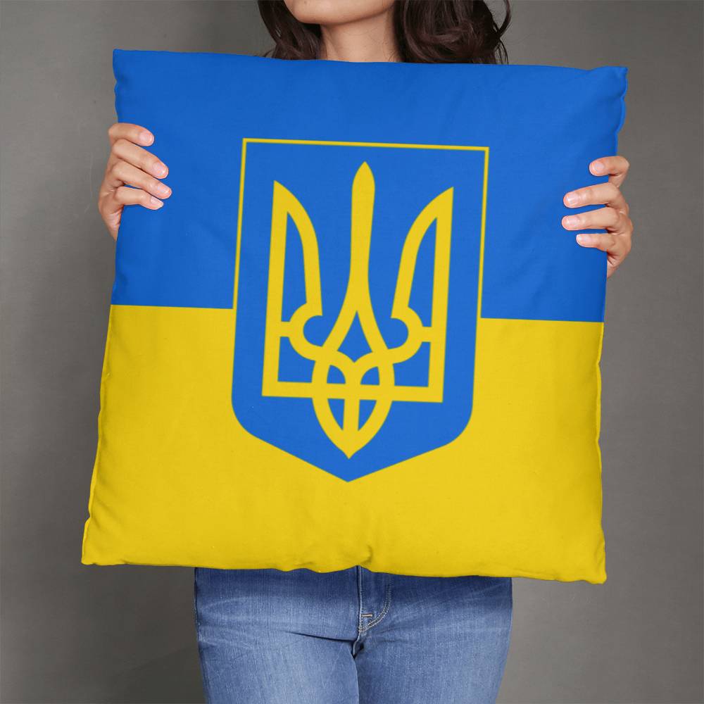 Tryzub And Flag Of Ukraine - Throw Pillow