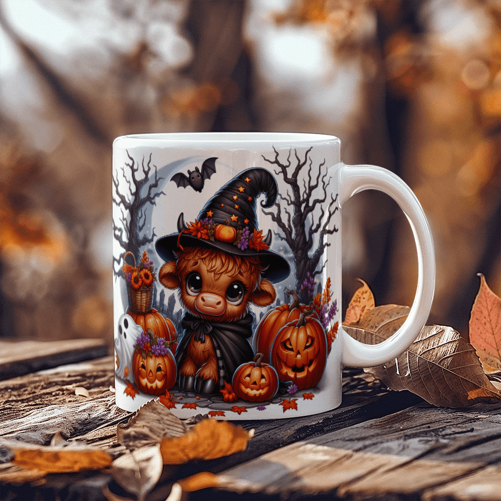 Halloween Highland Cow 16 - 11oz White Ceramic Mug