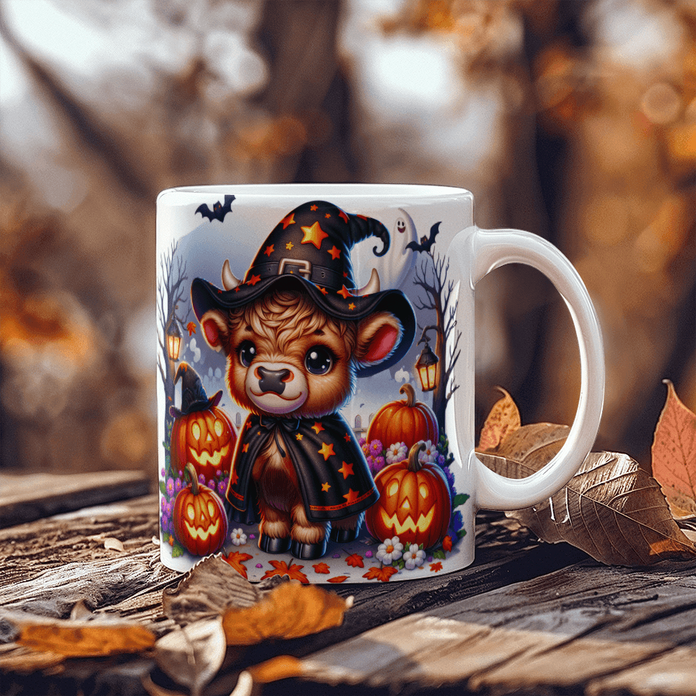 Halloween Highland Cow 12 - 11oz White Ceramic Mug