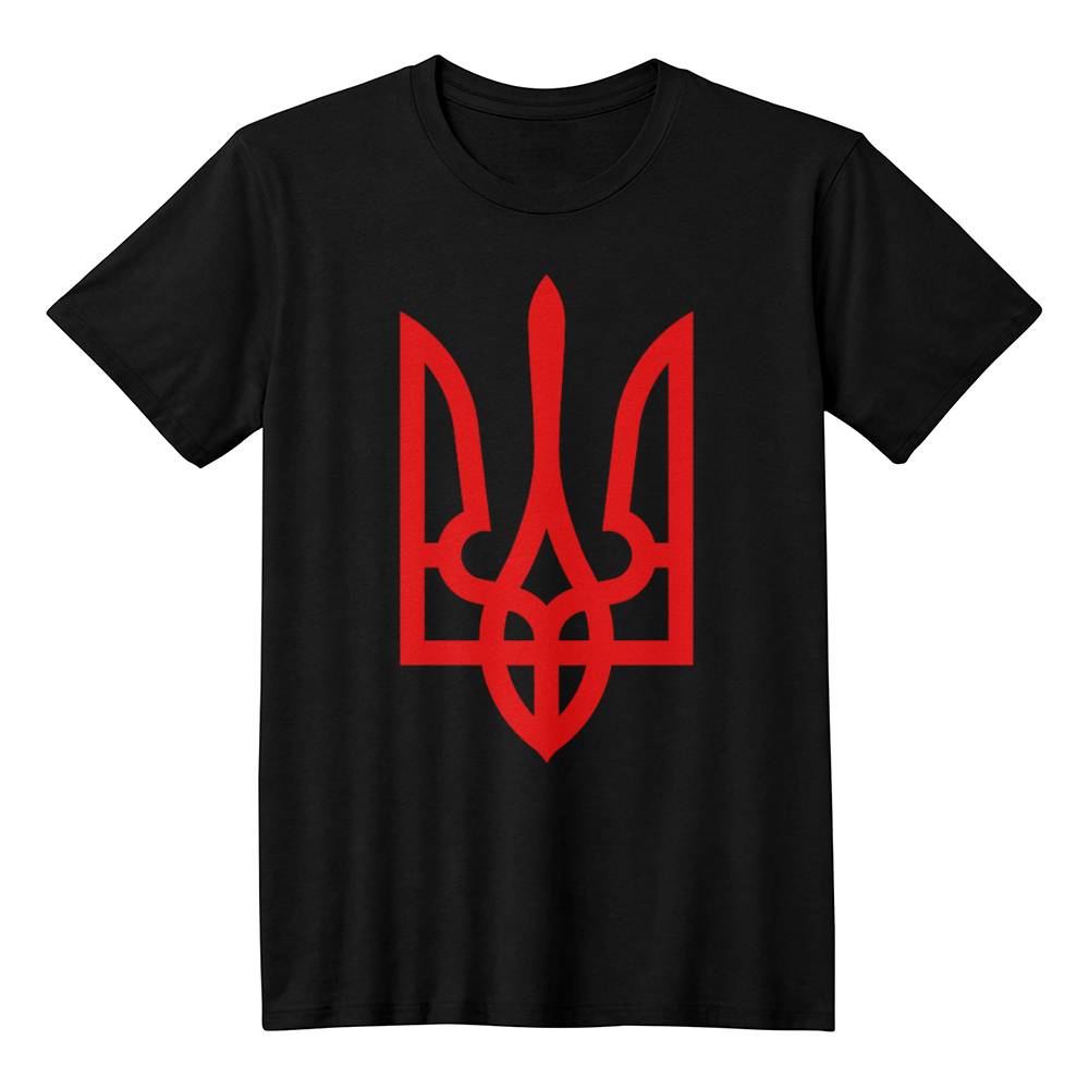 Tryzub (Red) - Black Bella + Canvas 3001 Unisex T-Shirt