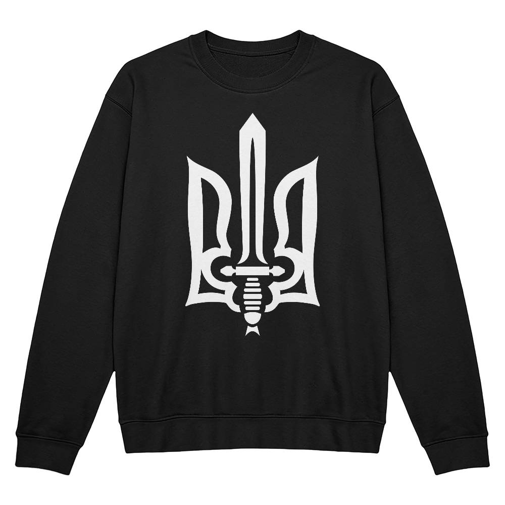Stylized Tryzub (White) - Black Bella + Canvas 3945 Unisex Crewneck Sweatshirt